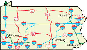 Pennsylvania map denoting location of Erie and TREC